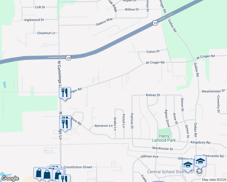 map of restaurants, bars, coffee shops, grocery stores, and more near 1560 West Cruger Road in Washington