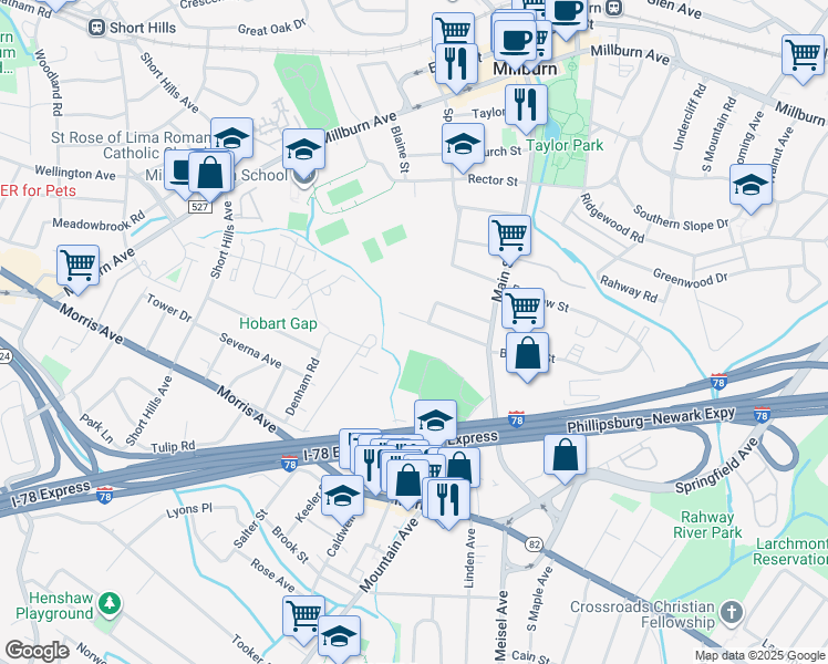 map of restaurants, bars, coffee shops, grocery stores, and more near 56 Mechanic Street in Essex County