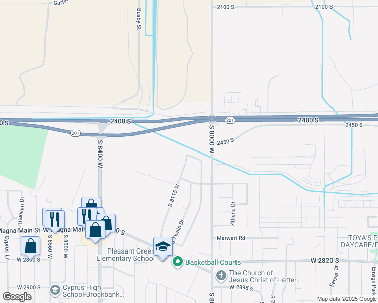 map of restaurants, bars, coffee shops, grocery stores, and more near 8084 West Melville Drive in Magna