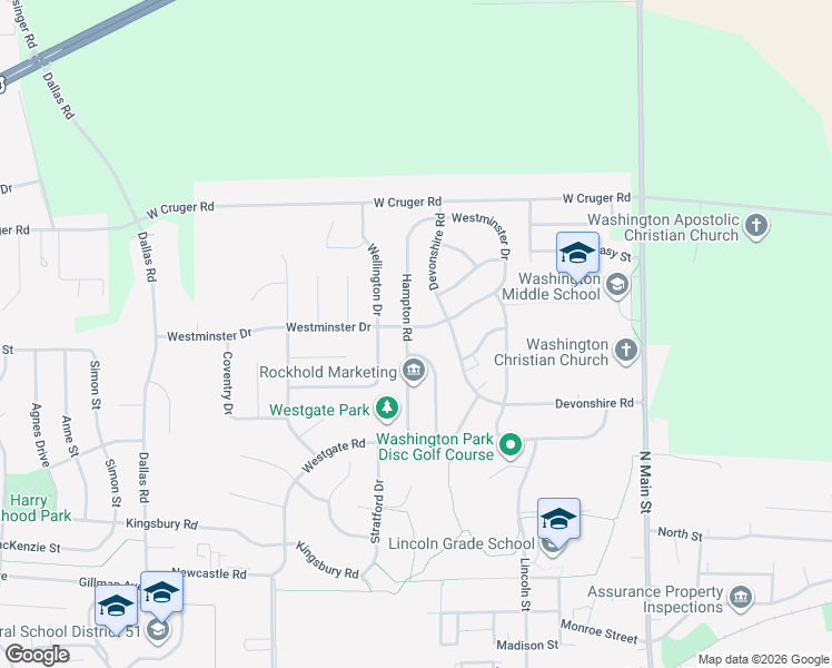 map of restaurants, bars, coffee shops, grocery stores, and more near 1001 Westminster Drive in Washington