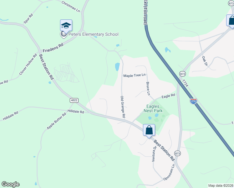 map of restaurants, bars, coffee shops, grocery stores, and more near 6733 Lower Court in Slatington