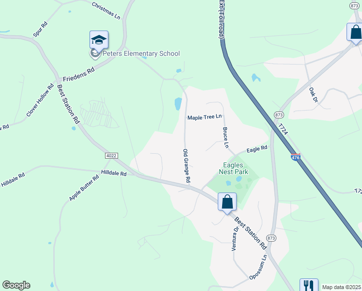 map of restaurants, bars, coffee shops, grocery stores, and more near 6752 Old Grange Road in Slatington