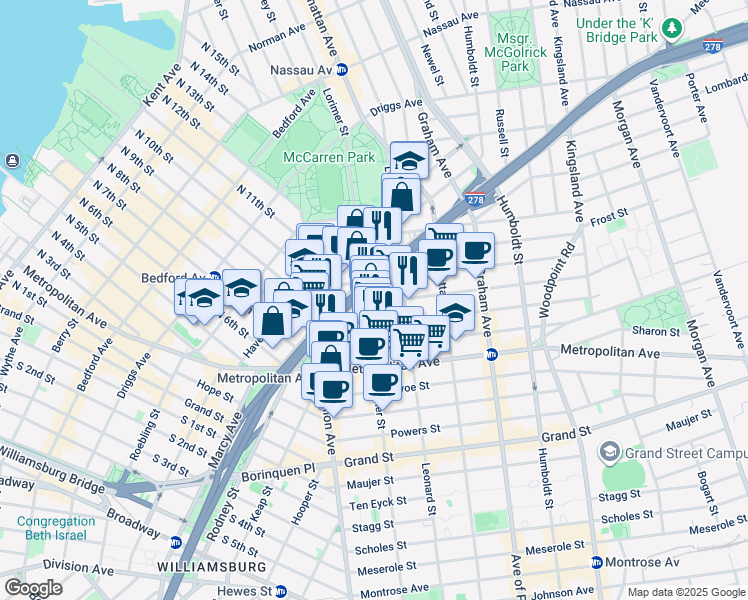 map of restaurants, bars, coffee shops, grocery stores, and more near in Brooklyn