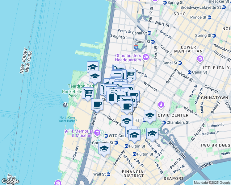 map of restaurants, bars, coffee shops, grocery stores, and more near in New York