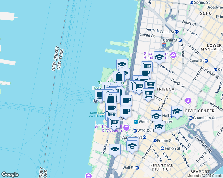 map of restaurants, bars, coffee shops, grocery stores, and more near 707 Murray Street in New York