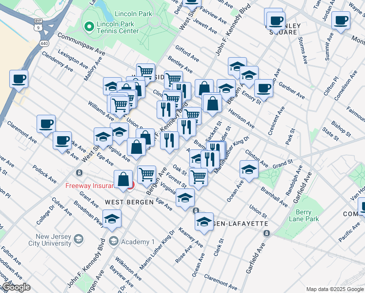 map of restaurants, bars, coffee shops, grocery stores, and more near 218 Union Street in Jersey City