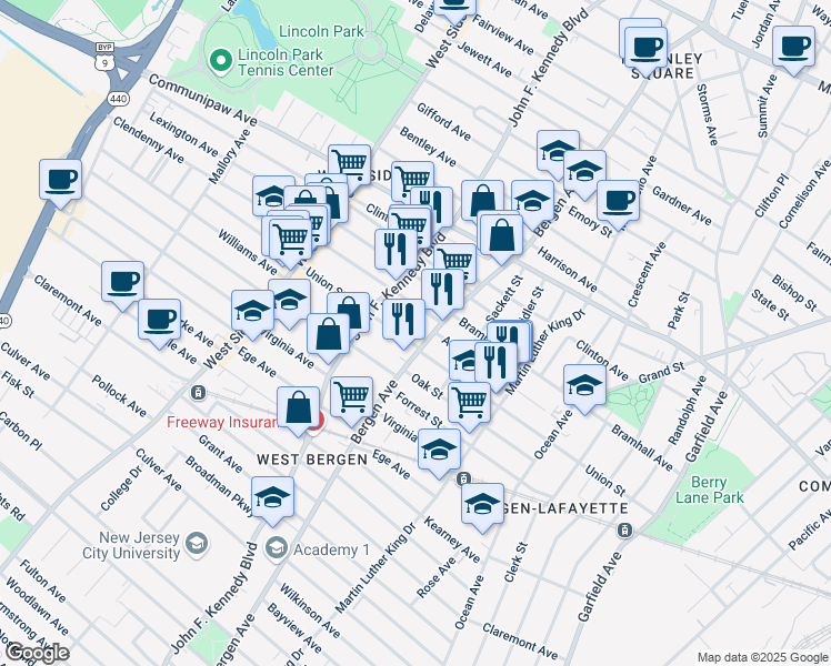 map of restaurants, bars, coffee shops, grocery stores, and more near 218 Union Street in Jersey City
