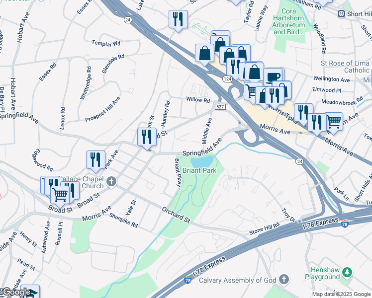 map of restaurants, bars, coffee shops, grocery stores, and more near 77 County Road 527 in Summit