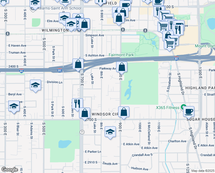 map of restaurants, bars, coffee shops, grocery stores, and more near 847 South Stratford Avenue in Salt Lake City