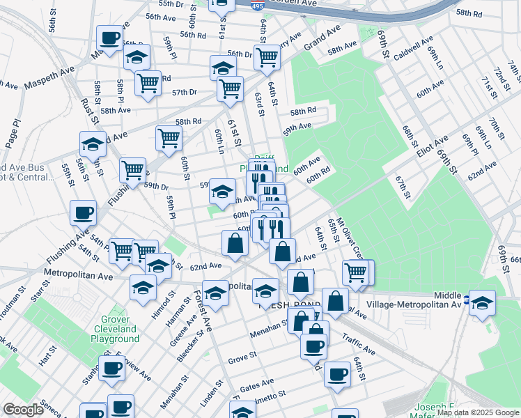 map of restaurants, bars, coffee shops, grocery stores, and more near in Queens