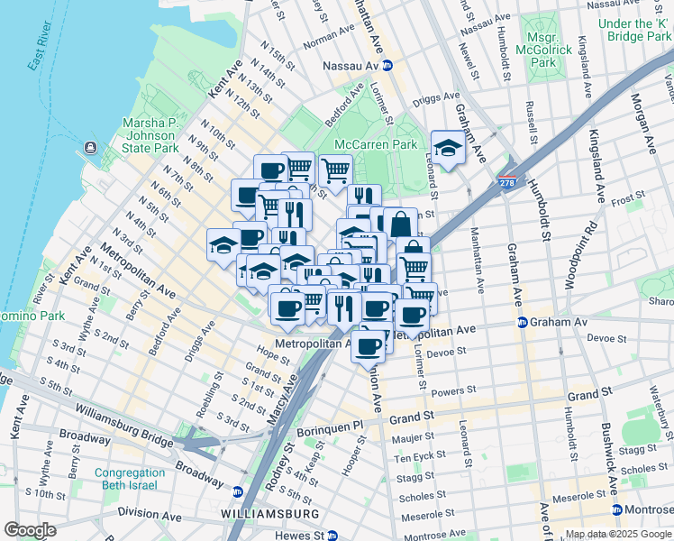 map of restaurants, bars, coffee shops, grocery stores, and more near in Brooklyn