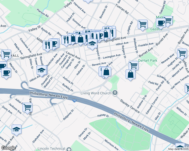 map of restaurants, bars, coffee shops, grocery stores, and more near 310 Concord Avenue in Union
