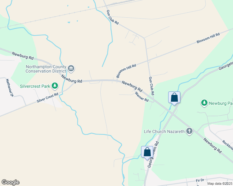 map of restaurants, bars, coffee shops, grocery stores, and more near 3630 Lynn Lane in Nazareth