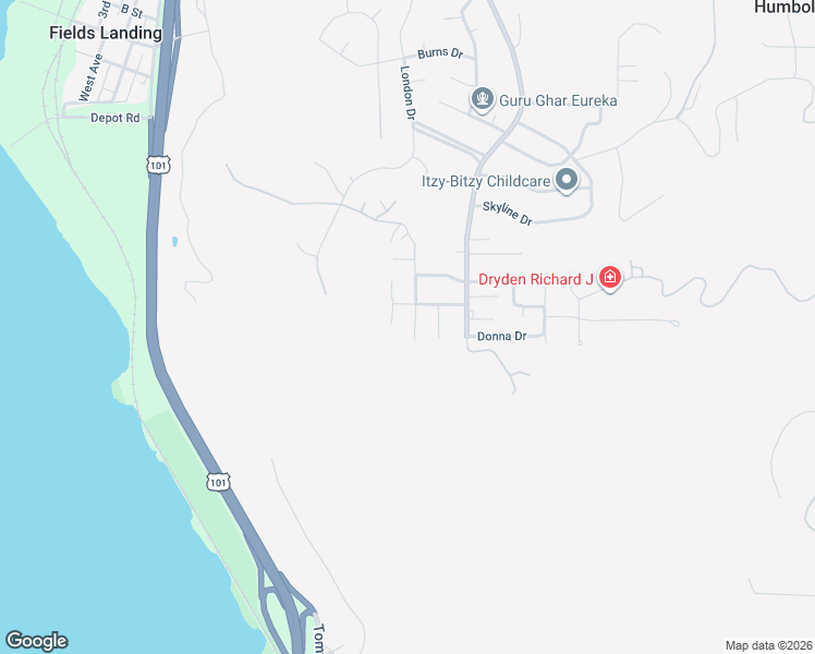 map of restaurants, bars, coffee shops, grocery stores, and more near 7285 Summit Ridge Drive in Eureka