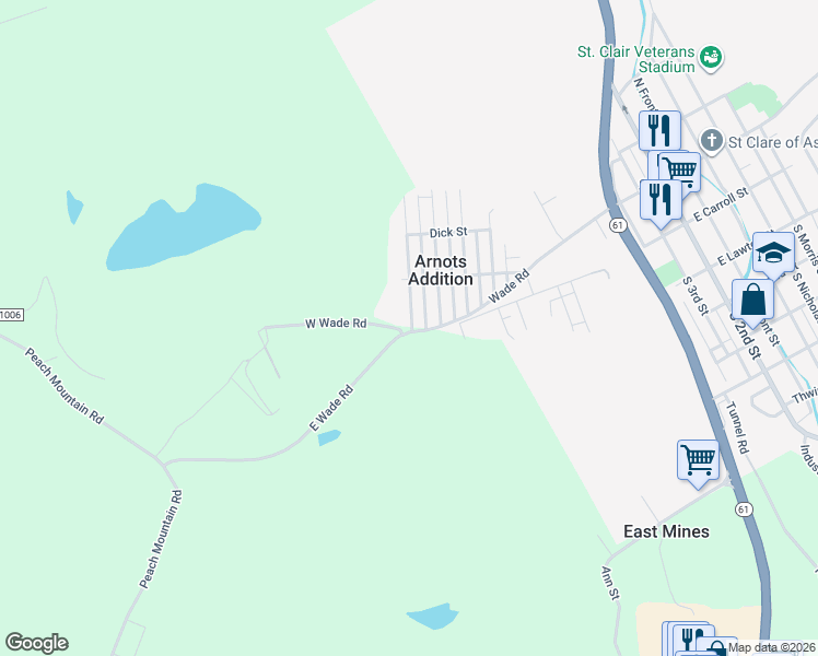 map of restaurants, bars, coffee shops, grocery stores, and more near 1264 East Wade Road in Pottsville
