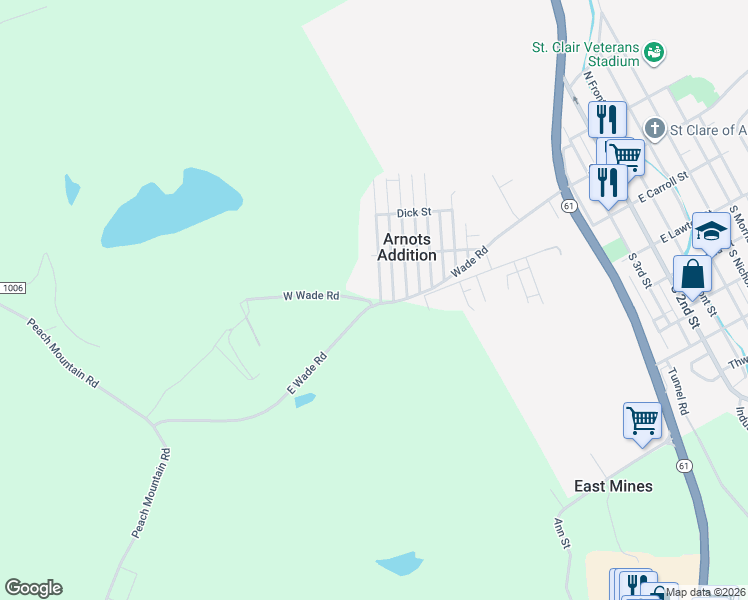 map of restaurants, bars, coffee shops, grocery stores, and more near 1264 East Wade Road in Pottsville