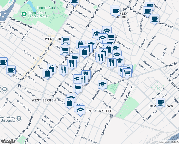 map of restaurants, bars, coffee shops, grocery stores, and more near in Jersey City