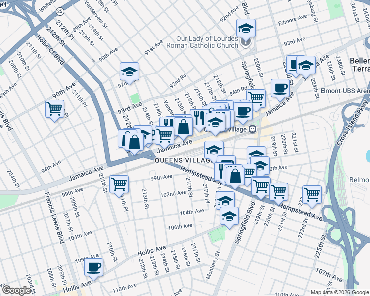 map of restaurants, bars, coffee shops, grocery stores, and more near in Queens