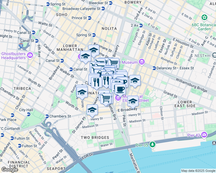map of restaurants, bars, coffee shops, grocery stores, and more near in New York