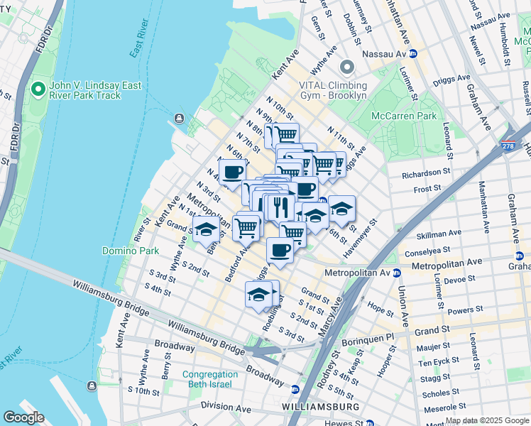 map of restaurants, bars, coffee shops, grocery stores, and more near in Brooklyn