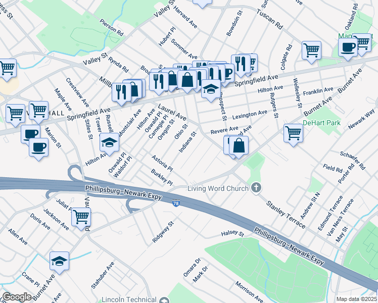 map of restaurants, bars, coffee shops, grocery stores, and more near 289 Revere Avenue in Union