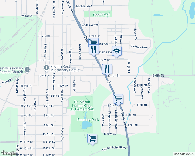 map of restaurants, bars, coffee shops, grocery stores, and more near 1510 Saint Johns Road in Lima