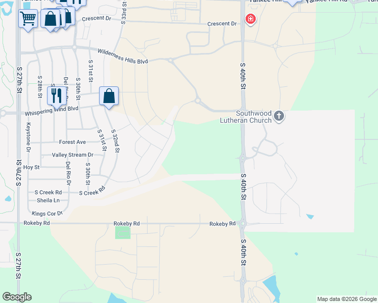 map of restaurants, bars, coffee shops, grocery stores, and more near 9025 South 40th Street in Lincoln
