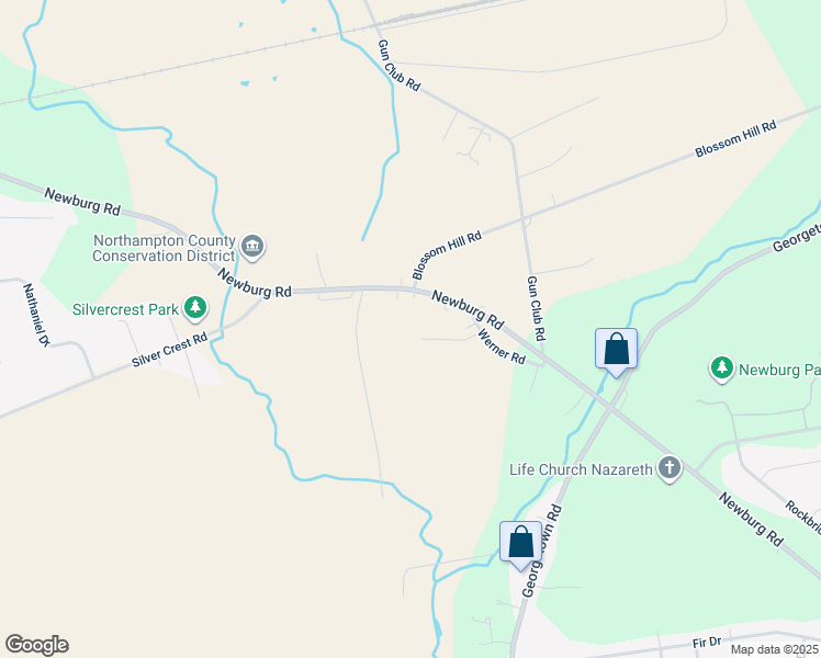 map of restaurants, bars, coffee shops, grocery stores, and more near 3630 Lynn Lane in Nazareth