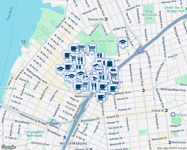 map of restaurants, bars, coffee shops, grocery stores, and more near in Brooklyn