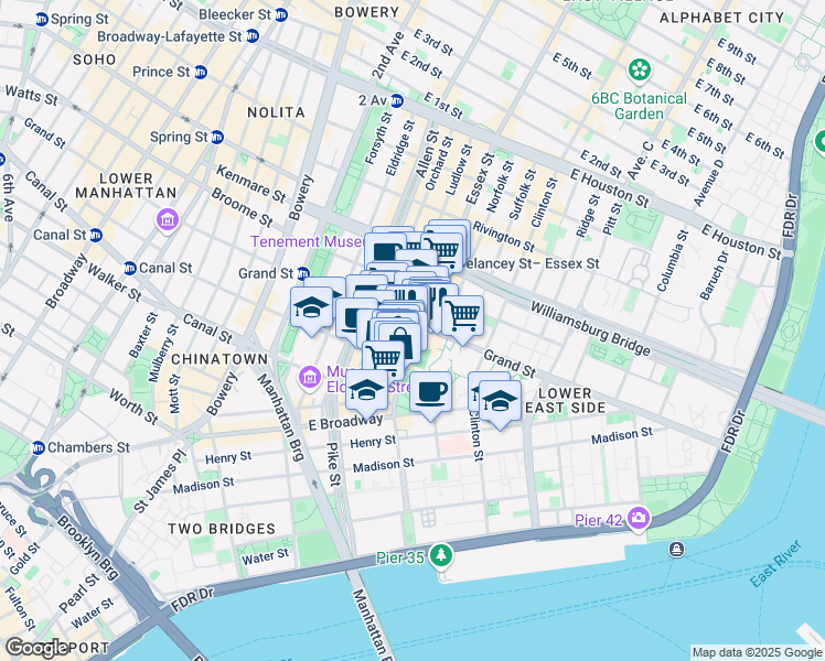 map of restaurants, bars, coffee shops, grocery stores, and more near in New York