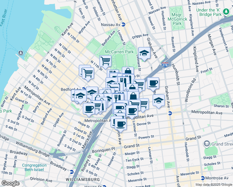 map of restaurants, bars, coffee shops, grocery stores, and more near in Brooklyn