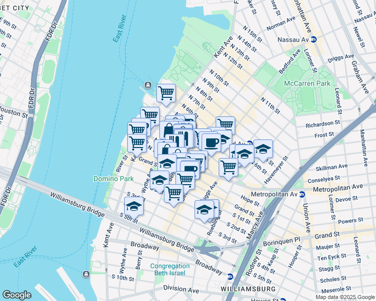 map of restaurants, bars, coffee shops, grocery stores, and more near in Brooklyn