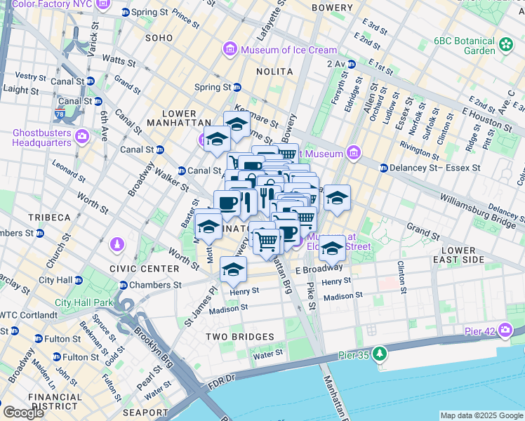 map of restaurants, bars, coffee shops, grocery stores, and more near in New York