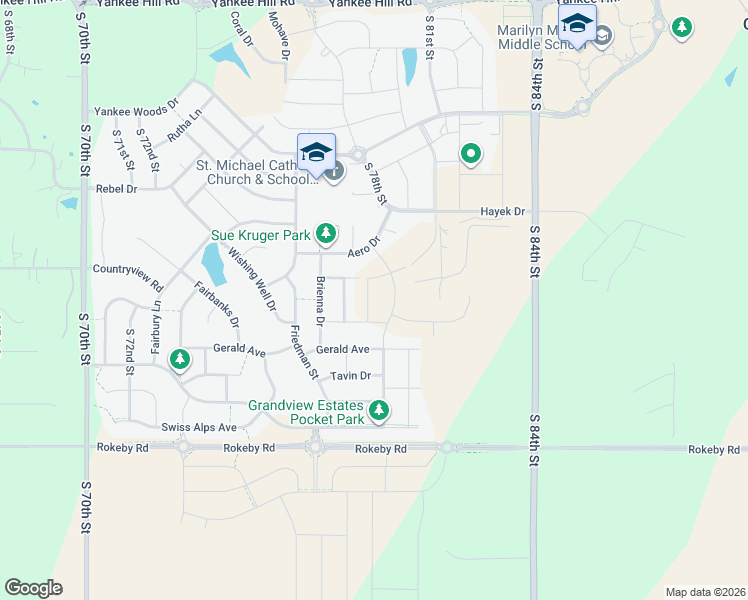 map of restaurants, bars, coffee shops, grocery stores, and more near Gerald Avenue in Lincoln
