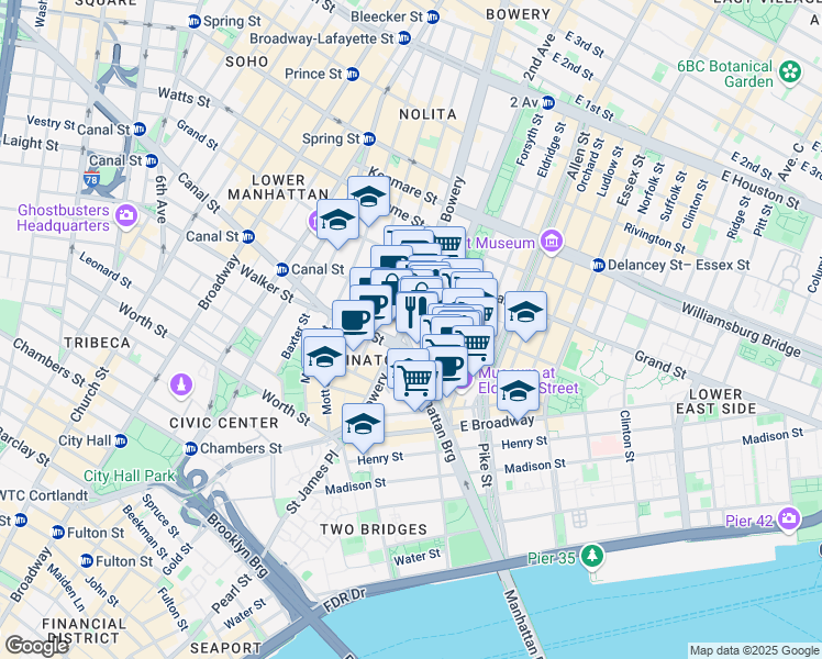 map of restaurants, bars, coffee shops, grocery stores, and more near in New York