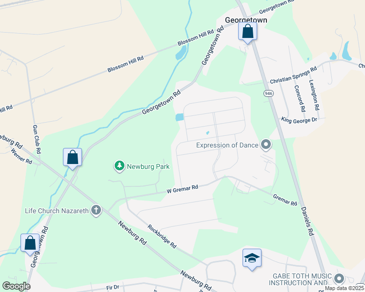 map of restaurants, bars, coffee shops, grocery stores, and more near 674 Mulberry Drive in Nazareth
