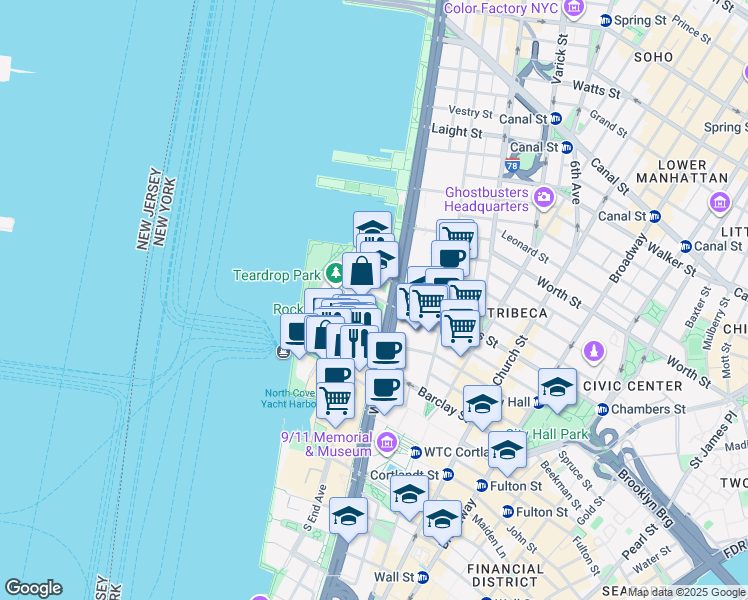 map of restaurants, bars, coffee shops, grocery stores, and more near in New York