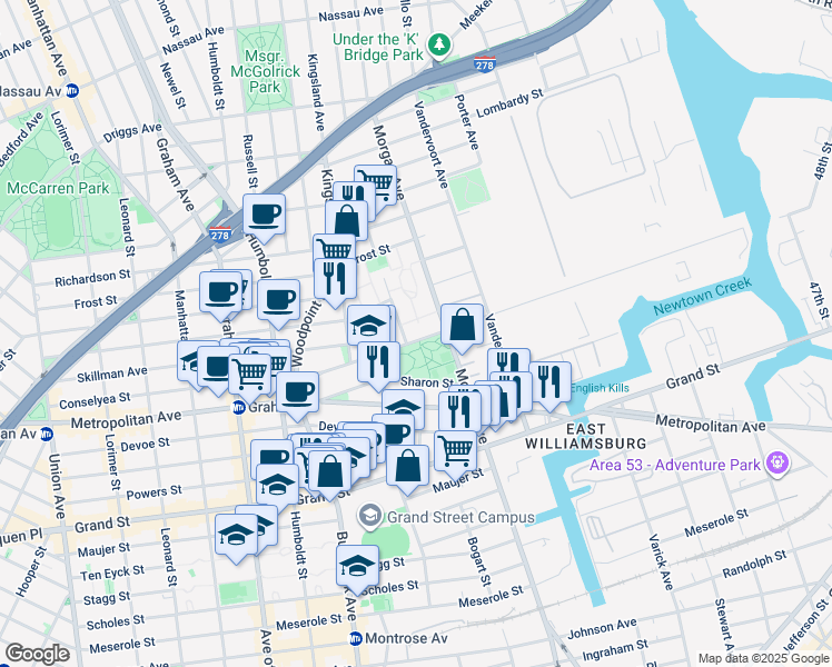 map of restaurants, bars, coffee shops, grocery stores, and more near in Brooklyn