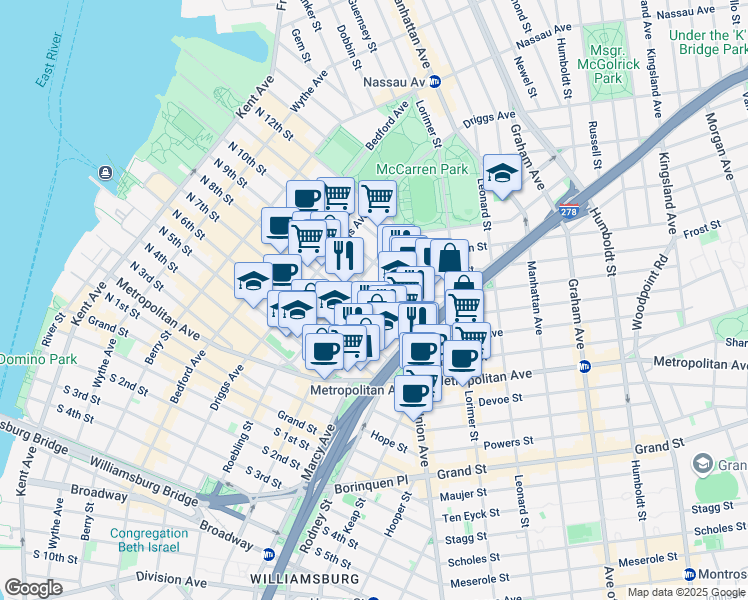 map of restaurants, bars, coffee shops, grocery stores, and more near in Brooklyn