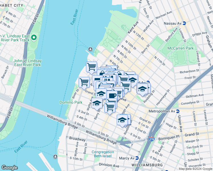 map of restaurants, bars, coffee shops, grocery stores, and more near in Brooklyn
