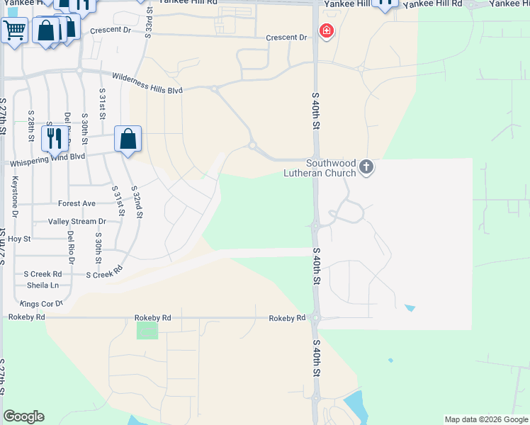 map of restaurants, bars, coffee shops, grocery stores, and more near 9025 South 40th Street in Lincoln