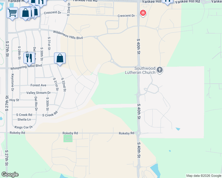 map of restaurants, bars, coffee shops, grocery stores, and more near 9025 South 40th Street in Lincoln