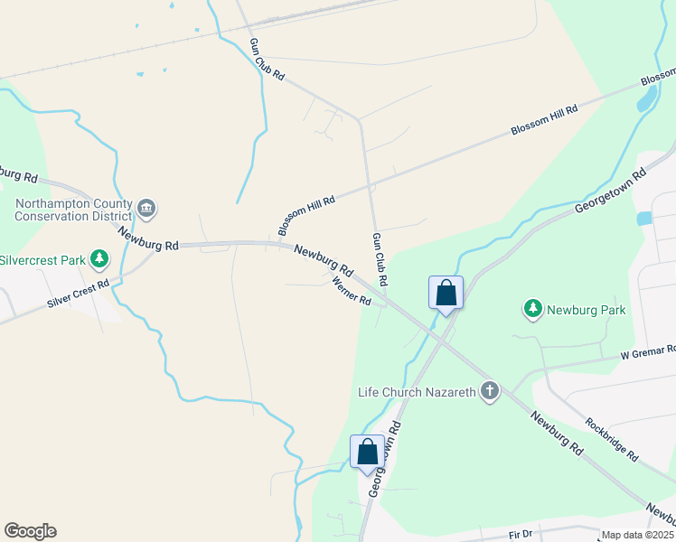 map of restaurants, bars, coffee shops, grocery stores, and more near 3036 Werner Road in Nazareth