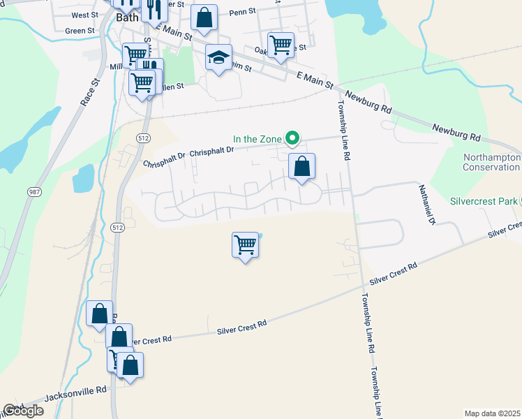 map of restaurants, bars, coffee shops, grocery stores, and more near 237 Boxwood Court in Bath