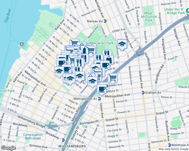map of restaurants, bars, coffee shops, grocery stores, and more near 236 North 10th Street in Brooklyn