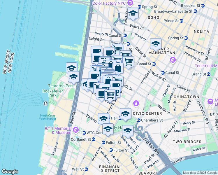 map of restaurants, bars, coffee shops, grocery stores, and more near in New York