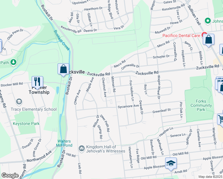 map of restaurants, bars, coffee shops, grocery stores, and more near 9 Holly Court in Easton