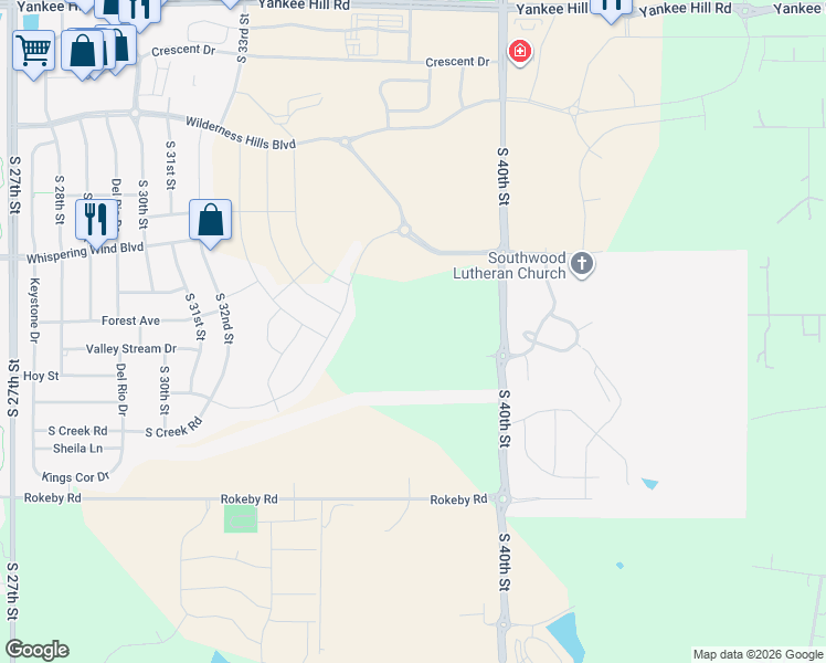 map of restaurants, bars, coffee shops, grocery stores, and more near 9025 South 40th Street in Lincoln