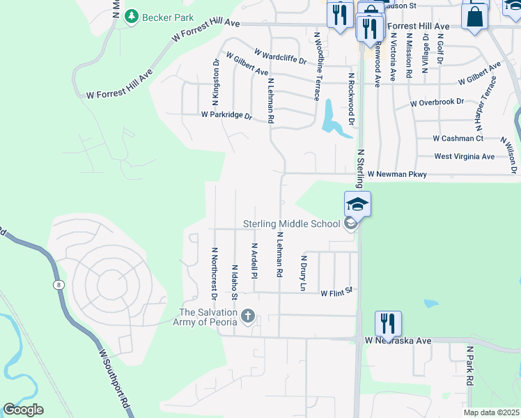 map of restaurants, bars, coffee shops, grocery stores, and more near 2324 North Ardell Place in Peoria