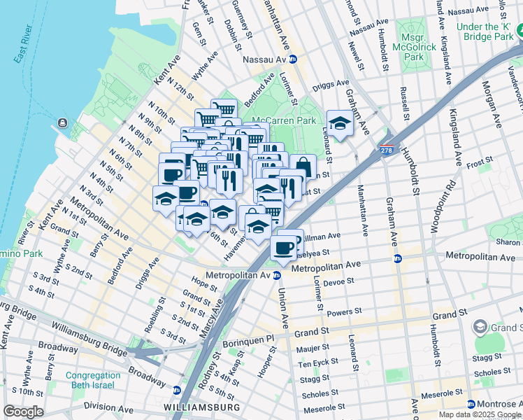 map of restaurants, bars, coffee shops, grocery stores, and more near 236 North 10th Street in Brooklyn